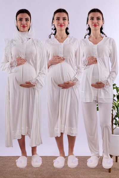 ByLohusa Effortt Ecru Hijab-Wearing Pregnant Maternity Set