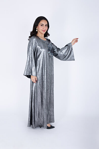 IKKXA Shimmer Fabric Shoulder Flower Jalabiya