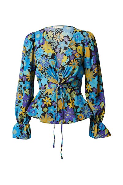 Oasis Top retro albastru cu imprimeu și inele pentru femei