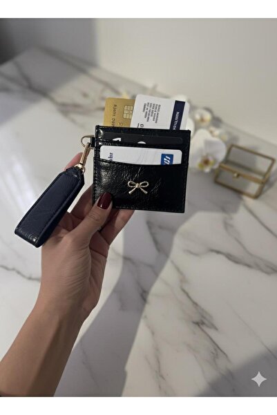 mlio Black Key Detailed Bow Card Holder Wallet