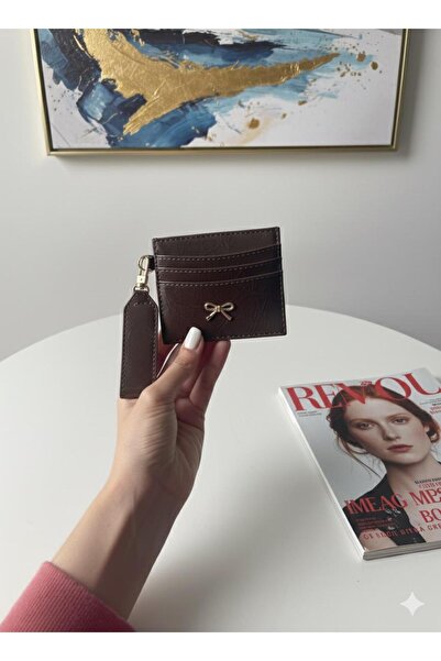mlio Bitter Brown Key Detailed Bow Card Holder Wallet