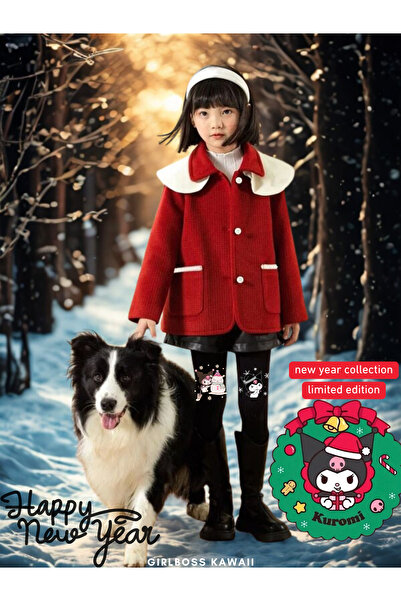 Girlboss Kawaii Kuromi yılbaşı siyah külotlu çorap mat opak new year