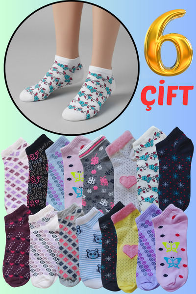Limon Socks Women's Booties Socks 8 Pack (8 Pairs) Perfumed Patterned Summer Combed Cotton Socks