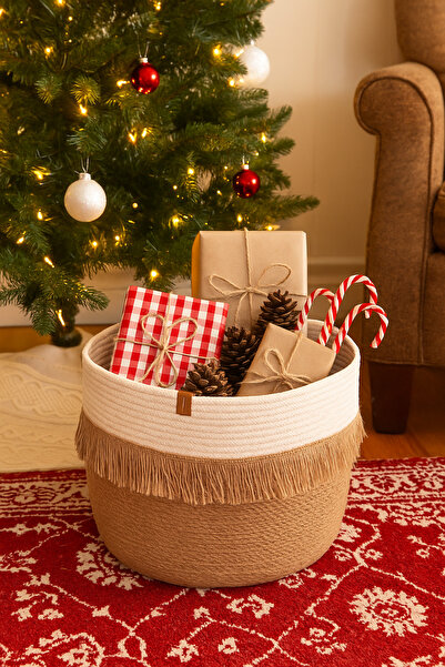 Bohemahome Coș cu pătură de Crăciun din iută de paie, organizator multifuncți...