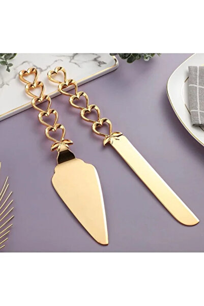 akdenizhome 💖 SDH-3529 Altın Kalp Detaylı Pasta Servis Seti – Kutlamalara Ro...