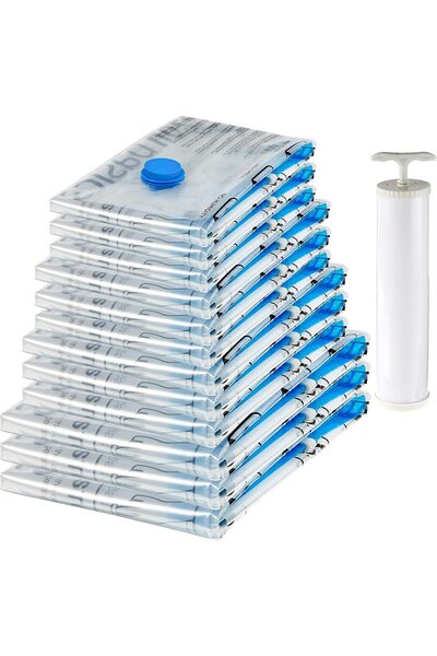 Amazon basics أكياس تخزين ضغط مفرغ مع مضخة يدوية، عبوة من 12 قطعة