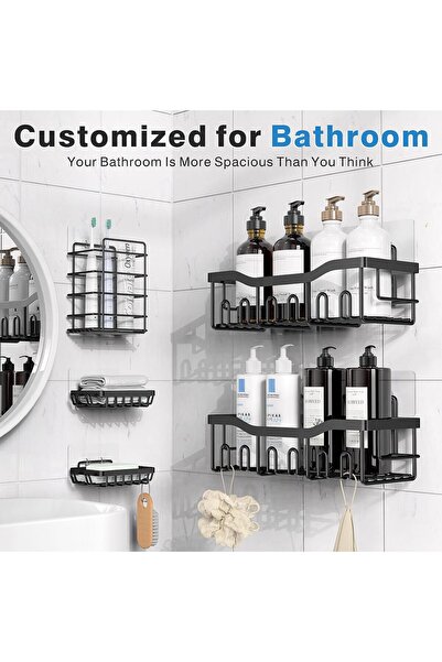 Generic EUDELE Shower Caddy 5-Pack, Adhesive Stainless Steel Shower Organizer, No Drilling, Rustproof, Black