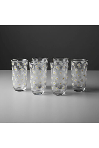 sharp&art Daisy Patterned Set of 6 Glass Cups, 380 Ml.