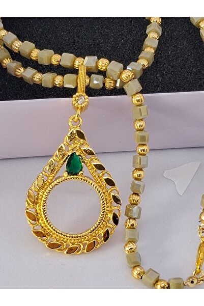 NETİCE ÖYLEK Çeyrek Takılabilen Pullu Yeşil Taşlı Kolye