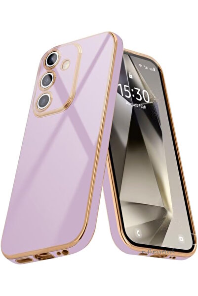 m.tk moveteck Samsung Galaxy S25 Fe Case Camera Protection Shiny Gold Embroidered Edge Soft Silicone Cover