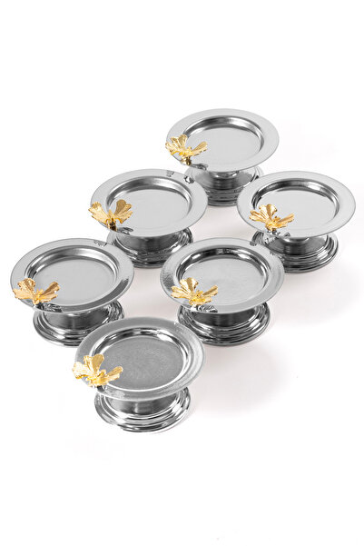 Efsun 6-Piece Butterfly Gold Macaron Bowl, Turkish Delight Bowl, Tea and Coffee Side Presentation Bowl, Metal Sugar Bowl