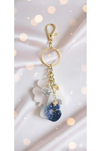 evolise سلسلة مفاتيح مصنوعة يدويًا من الإيبوكسي على شكل حرف E |   إكسسوار حقي...