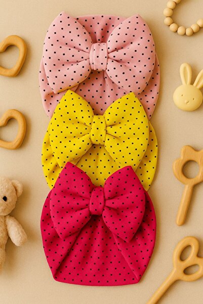 Pico Baby Double Layer Polka Dot Baby Bonnet Set with Bow - Purple / Yellow / Fuchsia