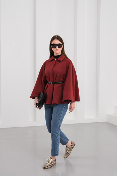 BLUE DAY'S Women's Belted Poncho Coat Standard Size - Stylish Winter Cape Model