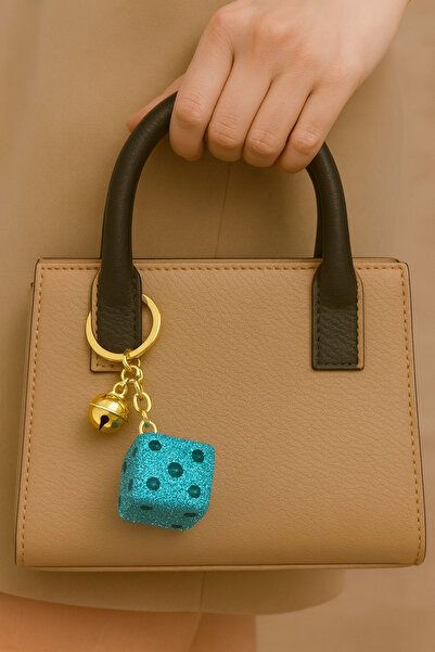 COCOSH TAKI سلسلة مفاتيح أو زينة للحقيبة على شكل نرد حجري ملون من تويلوز مع ت...