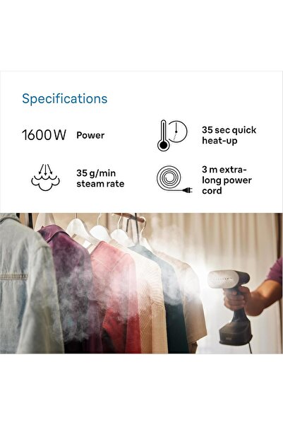 Braun QuickStyle7 Handheld Garment Steamer GS7077BK - 1600W, 35 g/min, 250ml, Black/Copper