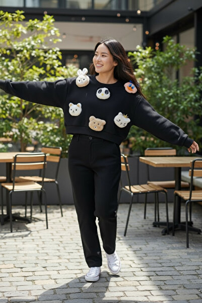 soBasic Women's 3D Plush Animal Figured Oversized Sweatshirt