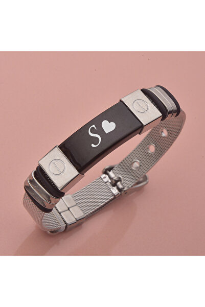 idolavm Sevgiliye S Harfli Kalpli Çelik Kordon Kadın Erkek Takı Hediyelik Aks...