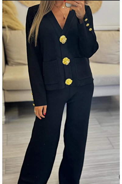 Cataleya Fashion Premium knitted suit with gold buttons