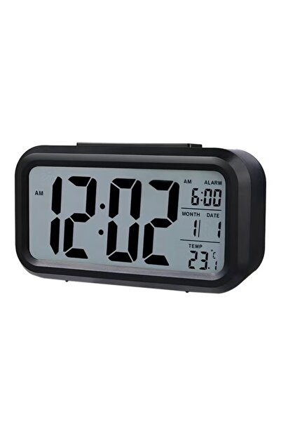 Primo Plus Electronic digital LED alarm clock, showing temperature and calendar, blue