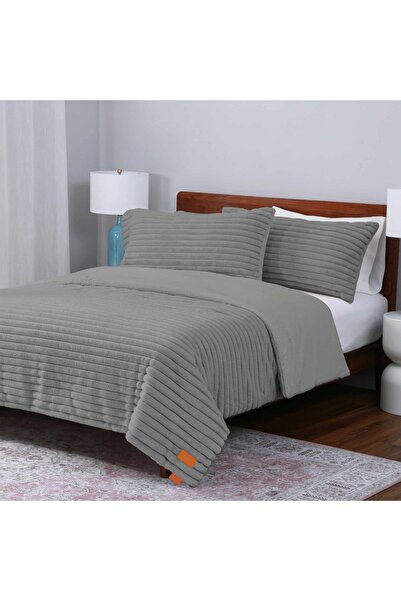 Orange Bed & Bath Cozy Stripe | 3-Piece Double Winter Faux Fur Duvet Set