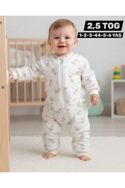 VOY KİDS Kız Çocuk 1-2-3-4-5-6 Yaş Kuğu Desenli Fermuarlı Çocuk Uyku Tulumu, 2,5 TOG Elyaf Dolgulu
