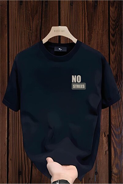 donamod تيشيرت قطني أنيق ومريح بتصميم No Strees باللونين الأسود والأبيض