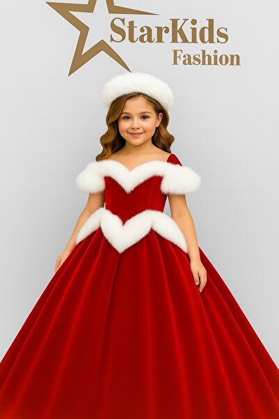 Star Kids Girls' Red Velvet Princess Christmas Dress,Girls' Princess Christmas Costume