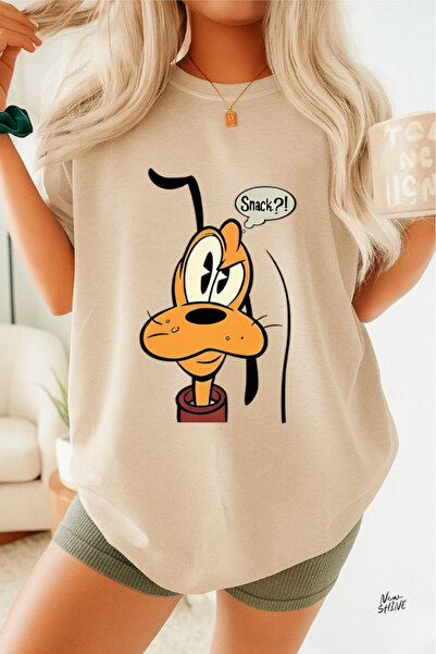 New Shine تي شيرت كبير الحجم مطبوع عليه كلب