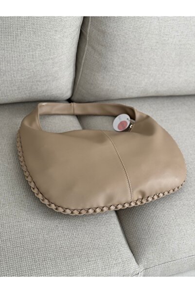 BAGLOVİS Big Slack Vison Women's Shoulder Bag with Knitted Edges and Single Strap En43 Boy27