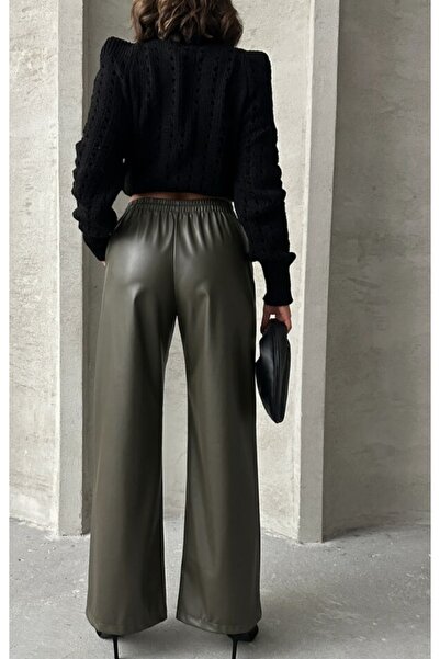 TOPSHOW Wide Leg Faux Leather Trousers