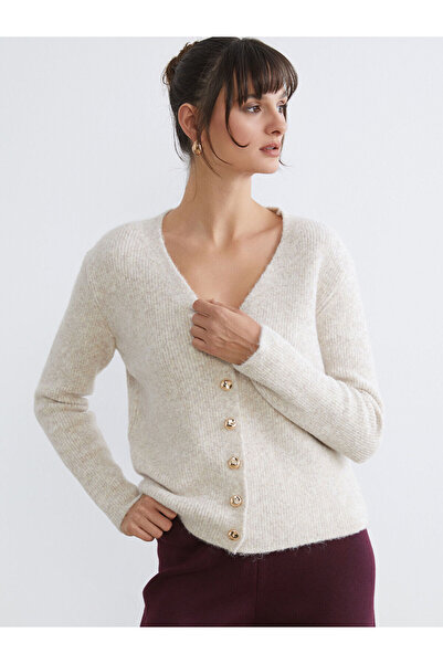 LC Waikiki Alita City Farkıyla Soulife Beige Knitwear Plain Women's Cardigan