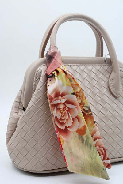 LASSO Women's Beige Scarf Detailed Snap Closure Lined Hand, Arm, and Shoulder Bag