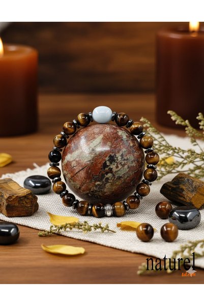 Naturel Tılsım سوار أصلي من حجر عين النمر الطبيعي مقاس 8 ملم