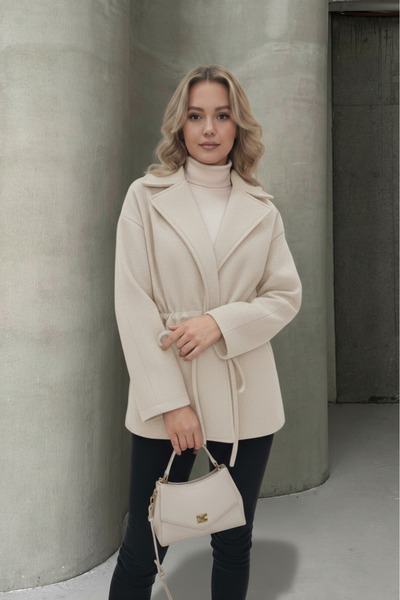 ALFUDO Moda Collection Ecru Colorful Detailing Comfortable Fit Cashmere Cardigan/Jacket