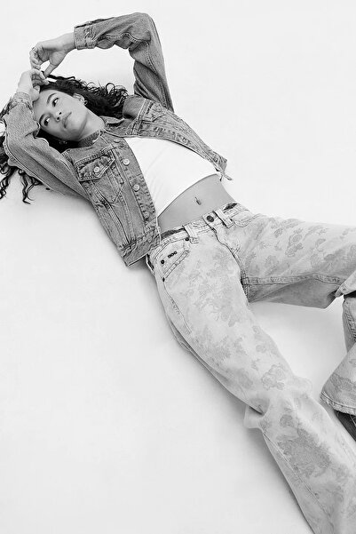 september island Lisa Light Blue Color Low Waist Floral Pattern Jeans Pants