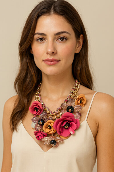 AKSESUAREVİ Design Metal Flower Necklace