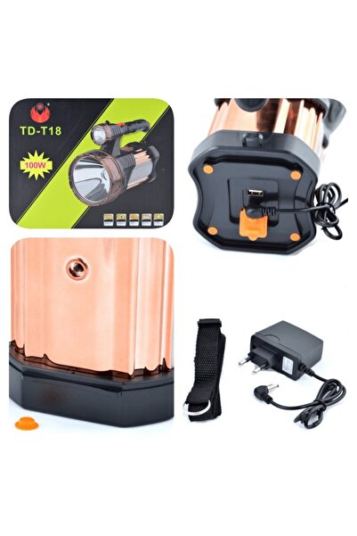 KlaussTech Portable LED Flashlight, 100 W, 5 Lighting Modes, USB Port, 2 Light Types, Rechargeable