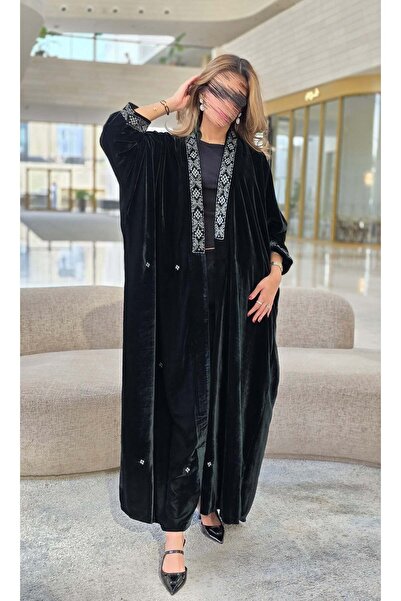 AYA mwt652-Abaya-Velvet-Embroidery-Green