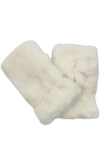 Sofist İstanbul White Fluffy Furry Fingerless Soft Plush Women Gloves