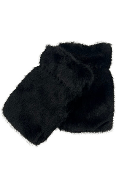 Sofist İstanbul Black Fluffy Furry Fingerless Soft Plush Women Gloves