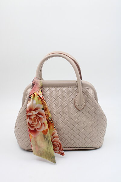 LASSO Women's Beige Scarf Detailed Snap Closure Lined Hand, Arm, and Shoulder Bag