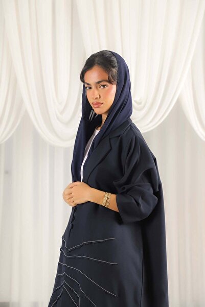 AYA mwt365-Navy-Blood-Abaya-with-a-Front-Slit
