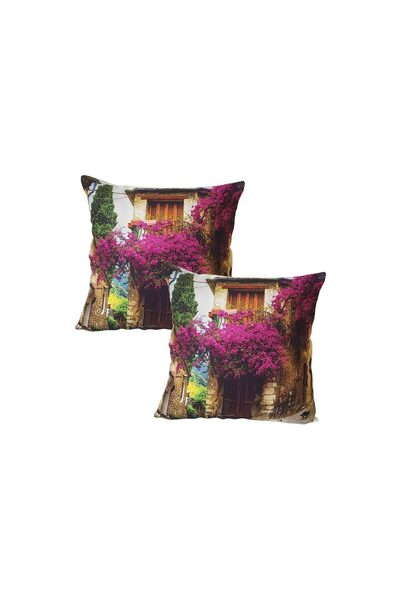 EHA Set of 2 pillowcases, urban landscape print with flowers, 43x43 cm, EHA, 16
