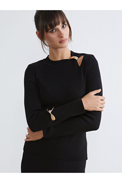 LC Waikiki Black Crew Neck Drawstring Women's Knit Sweater