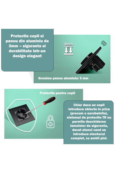 OEM Socket with USB ports Type A + C, 16A 250V, 5V 2.1A, aluminum frame, Ø63 mm socket, child protection