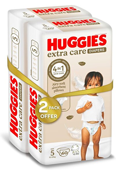 Huggies Extra Care Baby Diapers, Size 5 (12-22 kg) Twin Jumbo Pack - 120 Diapers