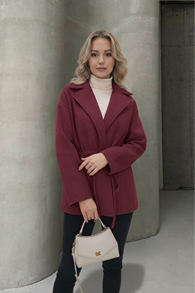 ALFUDO Moda Collection Burgundy Tie Detail Comfortable Fit Cashmere Cardigan/Jacket