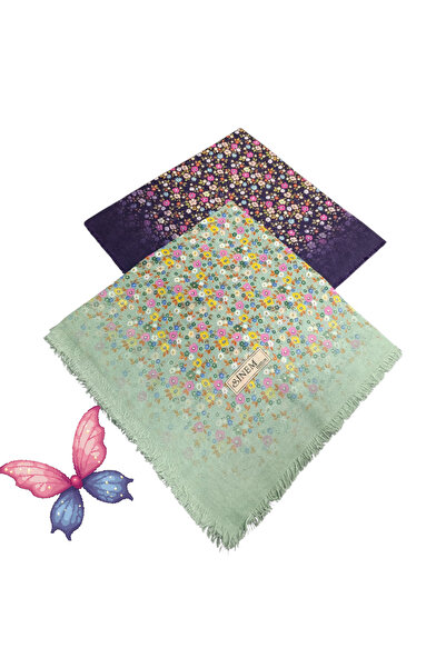 SİNEM EŞARP Sinem Coton Yazma- Mor & Mat Su Yeşili