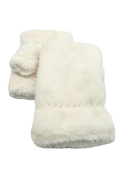 Sofist İstanbul White Fluffy Furry Fingerless Soft Plush Women Gloves